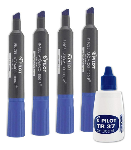 Kit Pincel Atômico Permanente Pilot 4un + Recarga Tinta Tr37