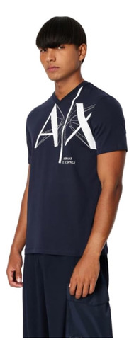 Playera Armani Exchange Original Azul Logo Ax Slim V1
