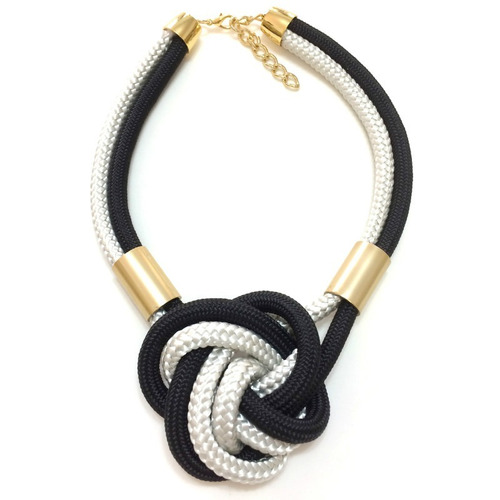Colar De Corda Elis Branco E Preto