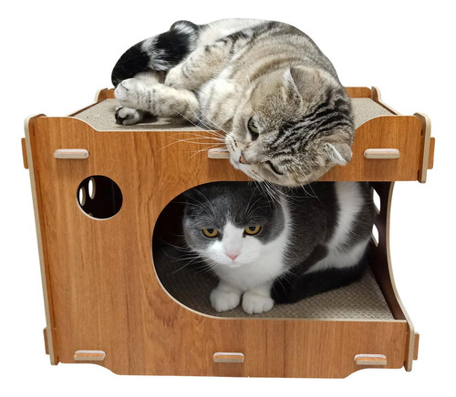 Miwoowim Casa Rascadora De Madera Para Gatos, Cartón Con 2 