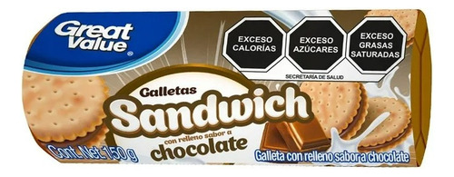 3 Pza Galletas Great Value Con Relleno Sabor Chocolate 150 G