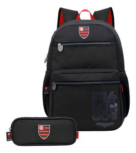Mochila Escolar Flamengo Juvenil 12034 Cor Preto Design Liso 23l