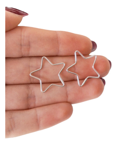 Aros Argollitas Estrellas 20 Mm. Plata 925