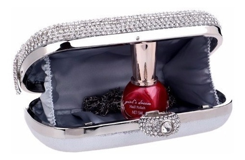 Bolsa Cluch Com Anel Prata Strass Festa Balada Casamento