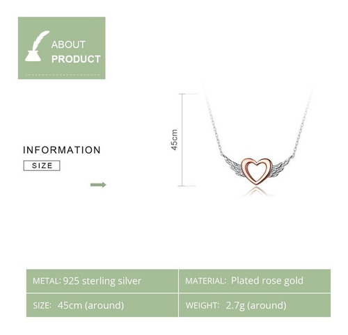 Collar De Plata Fina S925 Y Circones - Diseño Corazón Y Alas