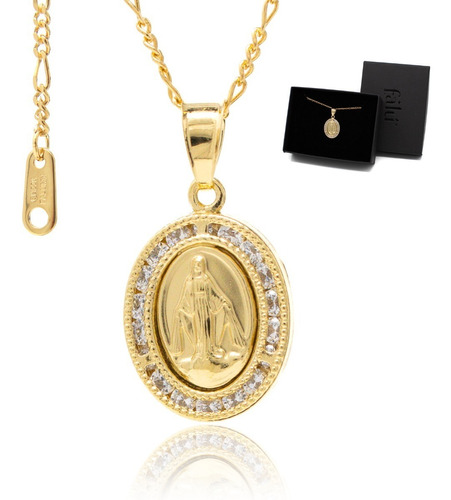Collar De Virgen La Milagrosa En Chapa Oro 22k Y Zirconias