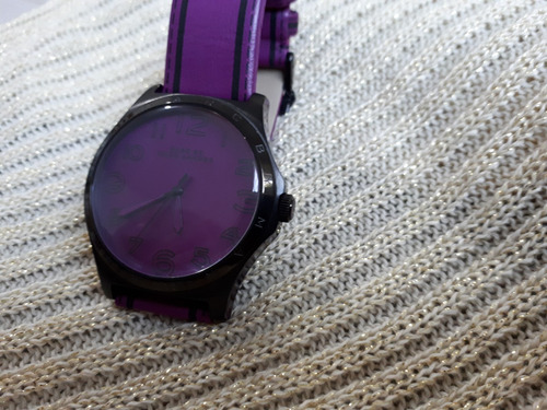 Relógio Original Marc Jacobs Preto E Roxo Com Pulseira Couro