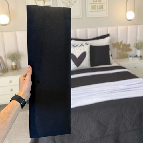 Placa Cabeceira Em Módulos Estofados 60x20 Colar Na Parede Cor Preto
