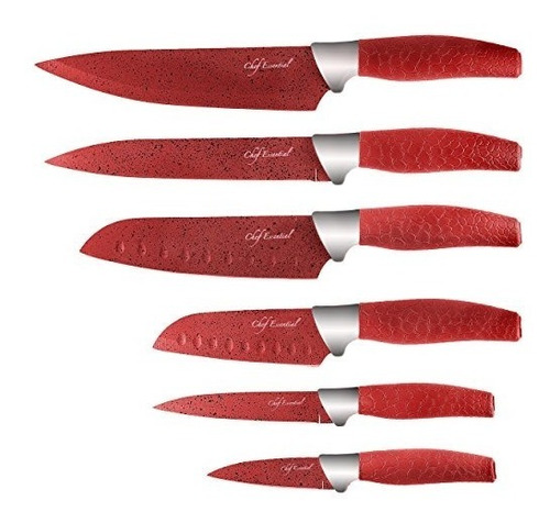 Chef Essential - Set De 6 Cuchillos Con Fundas A Juego, Rojo