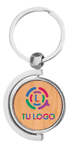 10 Llavero De Bambú Spin Full Color - Personalizado