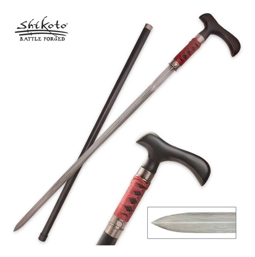 Bastón Con Espada Oculta Shikoto Gent Black Red Damascus