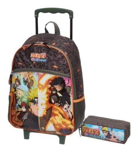 Mochila Escolar Naruto Dattebayo Rodinhas E Estojo