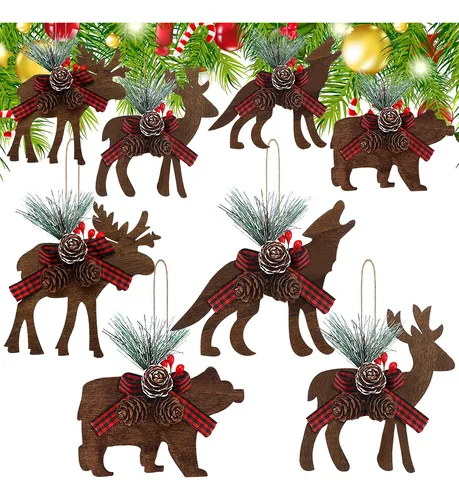 comprar Blulu 8 Adorno Navidad Lazo Cuadro Bufalo Arbol Madera Reno