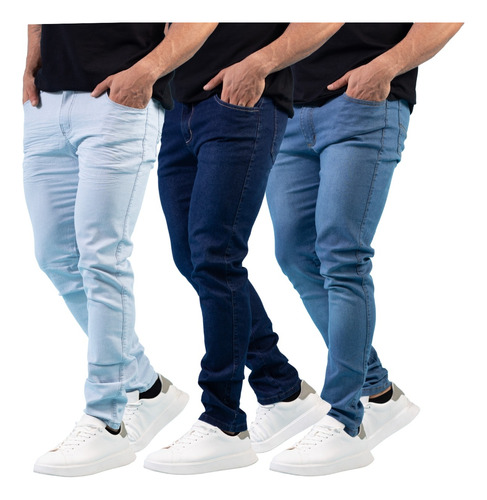 Kit Com 3 Calça Jeans Sarja Masculina Skinny Slim Com Lycras
