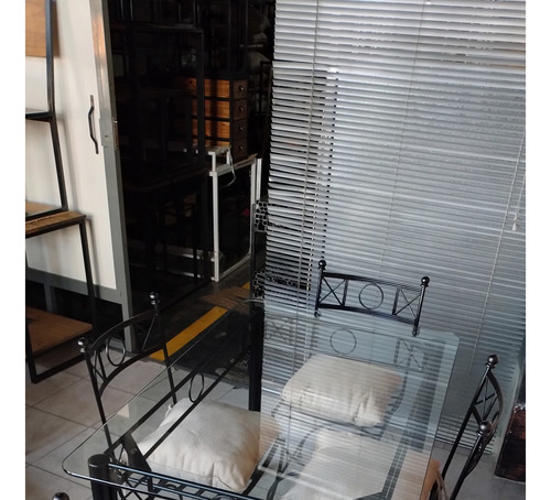 Mesa Cocina 120x80 + 4 Sillas Hierro Cristal 10mm Almohadon
