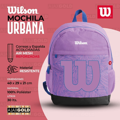 Imagen 5 de 10 de Mochila Urbana Deportes Impermeable Porta Notebook Wilson