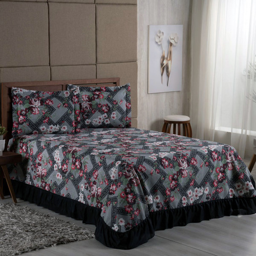 Colcha Casal Queen Charlotte 3 Pçs Cor Preto