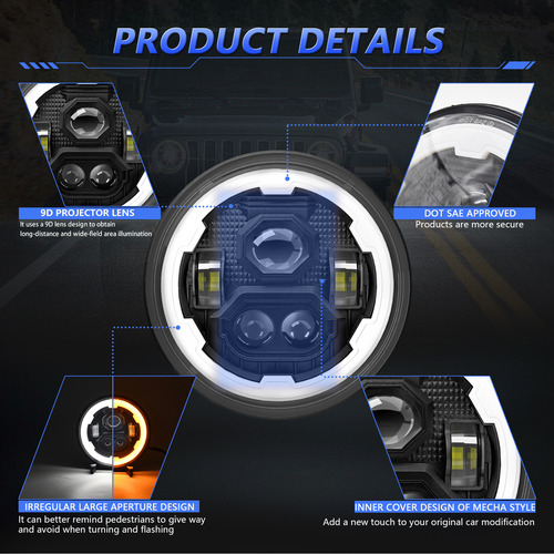 Faros Delanteros Led Drl De 7 Pulgadas, Redondos, Haz Hi/lo,