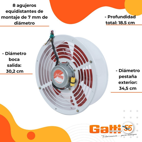 Imagen 5 de 10 de Extractor Semi Industrial P/ Cocina/baño 30 Cm Para Pared
