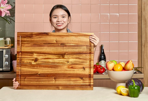 Tabla De Cortar Acacia Maciza 61cm X 46cm Con Ranura Para Ju