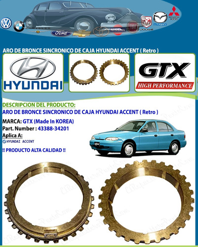 Aro De Bronce Sincronico Hyundai Accent Retro