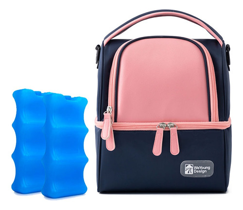 Bolso Mochila Pañalera Térmico Azul/rosa +2 Pilas De Hielo