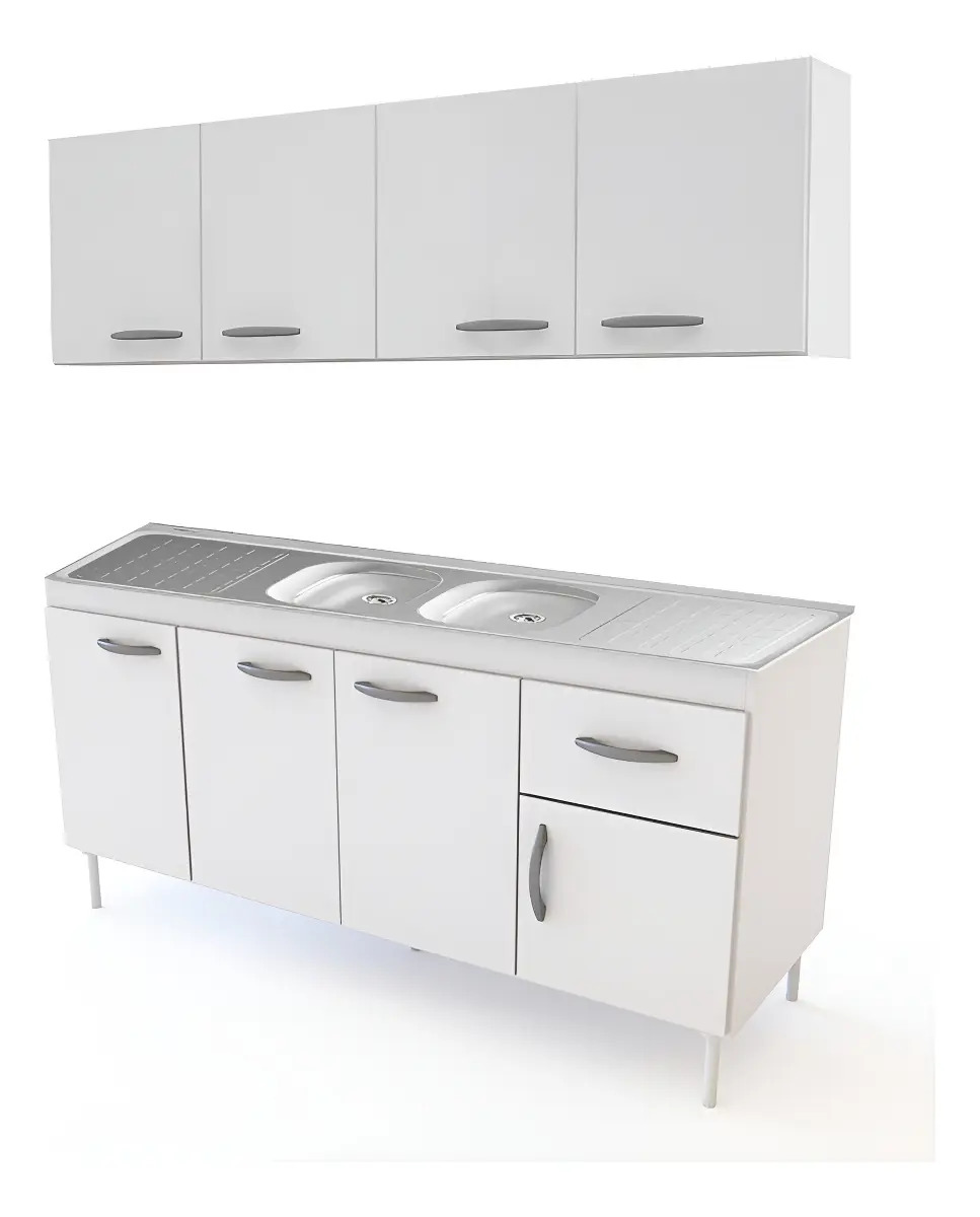 Combo Cocina 160 Bajo Mesada Alacena Mesada Acero Bacha Color Blancoo