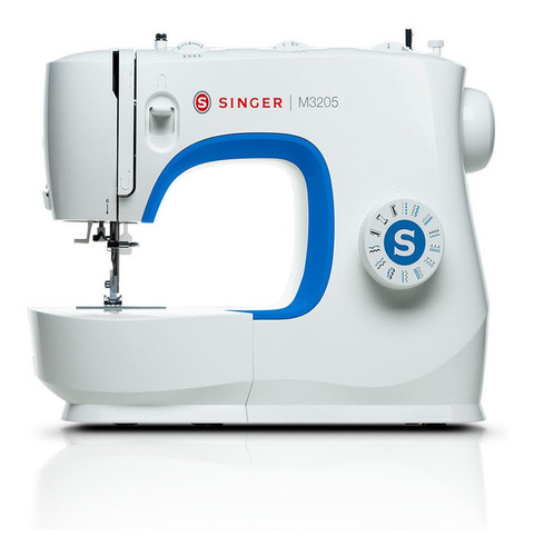 Imagen 1 de 1 de Máquina de coser recta Singer M3205 portable blanca y azul 127V