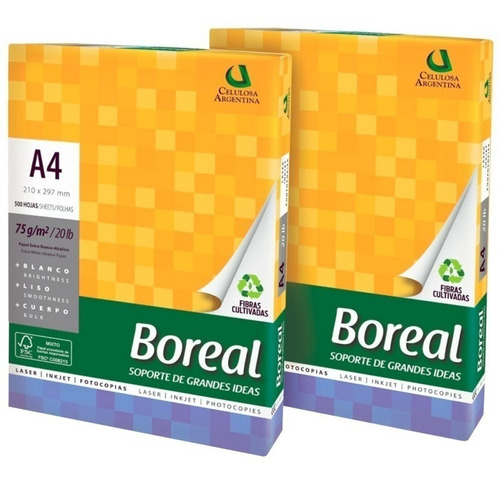 Resma Boreal A4 multifunción de 500 hojas de 75g color blanco por unidad