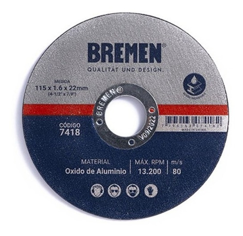 Discos De Corte 115 X 1.6mm Caja 25 Unidades - Bremen® 7418 Color Azul acero
