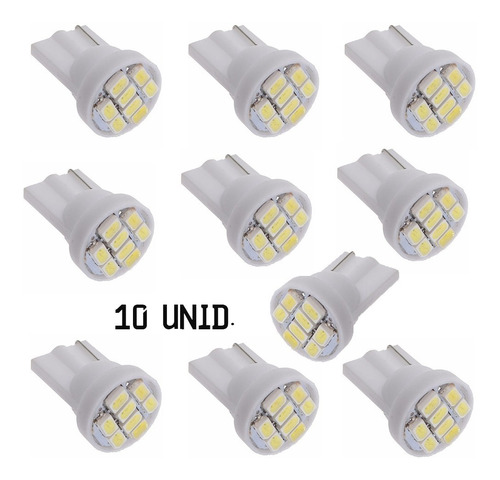 10 Lampadas Pingo T10 W5w Led Branco Meia Luz Teto Placa 