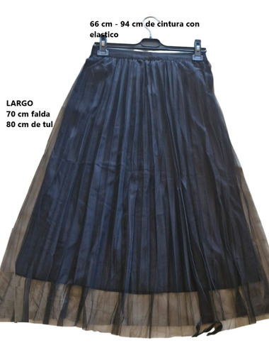 Falda Negra Larga Plisada Mujer Con Tul, Fiestas O Casual