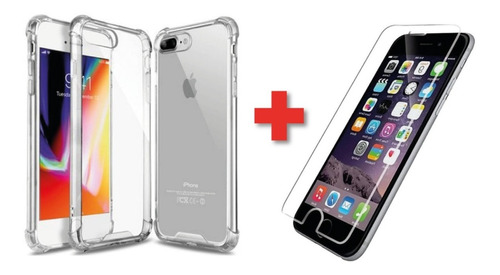 Protector Case Transparente Borde Ref + Vidrio iPhone 7 Y 8