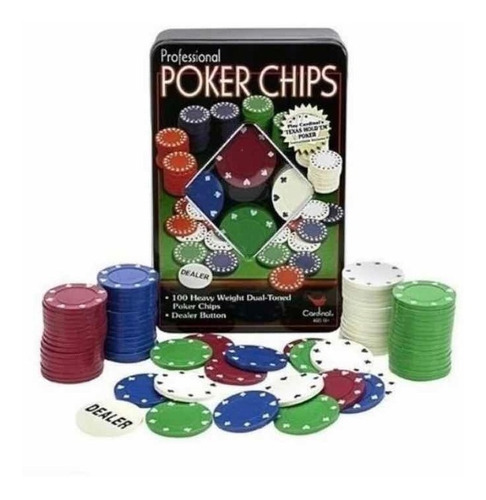 Kit Poker Profissional Em Lata 100 Fichas Jogo Baralho