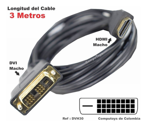 Imagen 1 de 8 de Cable De Conexion Dvi A Hd Macho 3m Ref Dvh30 Computoys Sas