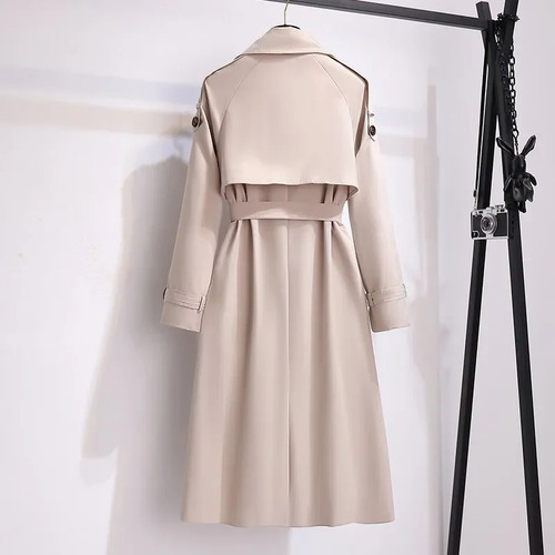 Gabardina Con Cinturón Y Doble Botonadura Y Solapa Para Muje