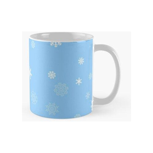 Taza Pequeño Patrón De Copos De Nieve Blanca Sobre Fondo Azu