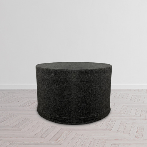 Taburete Ottoman Circular Con Funda En Lino Gris Oxford