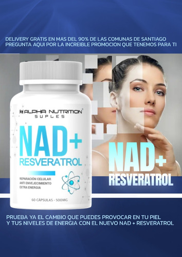 3 Frascos Nad + Resveratrol Original 60 Caps. Envio Gratis