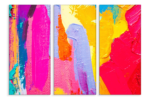 Set De 3 Cuadros Canvas Pintura Abstracta De Colore 90x130cm