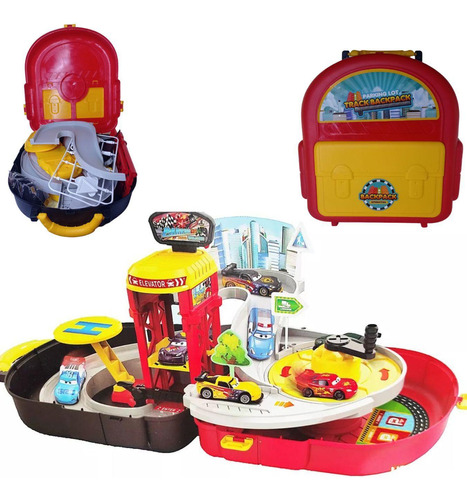 Pista Track Backpack City Set Cars Disney 2 Carrinhos