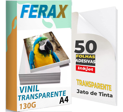 Adesivo Vinil Transparente 100% Jato Tinta A4 50 Folhas Ferax