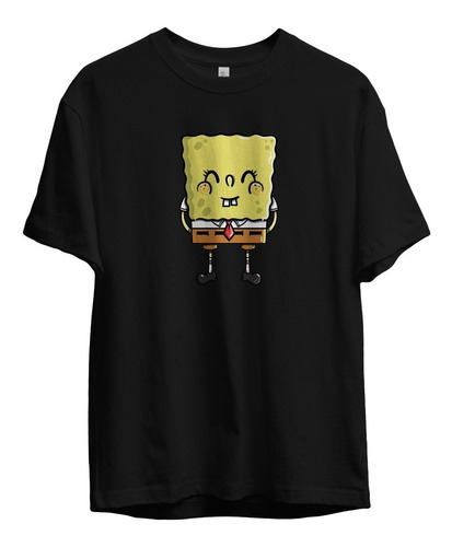 Remera Bob Esponja Estudiante Ojos Cerrados Algodon Negra