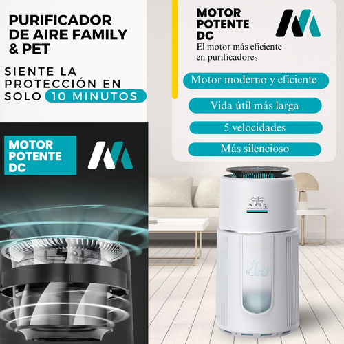 Purificador De Aire Wasp Family & Pet Hepa 90m2 Inteligente