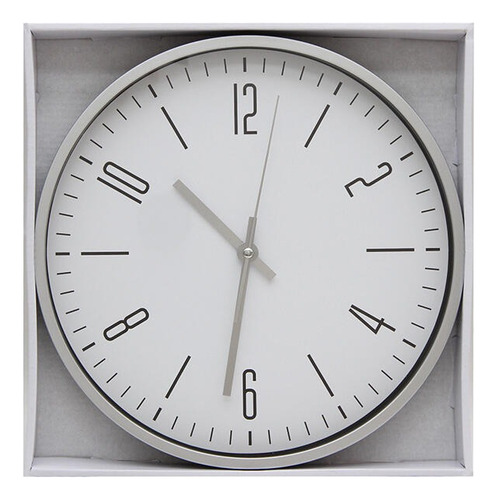 Reloj De Pared Plastico Plata Con Blanco 30 Cm De Diametro