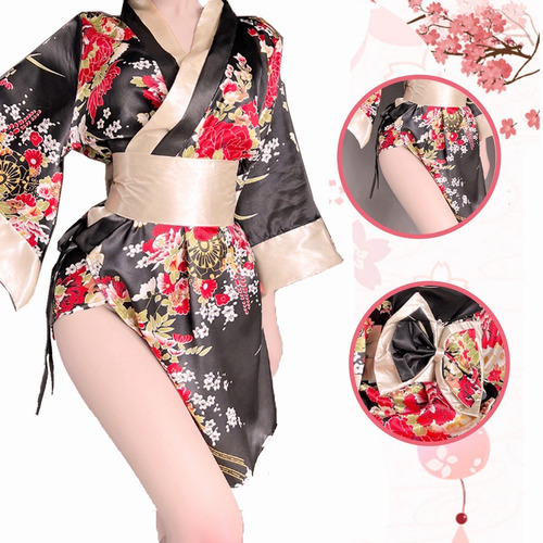 Camisón Retro De Mujer Kimono Sexy Japonés + Colaless Tanga