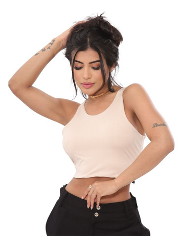 Cropped Regata Blusinha Gola Alta Suplex Moda Top