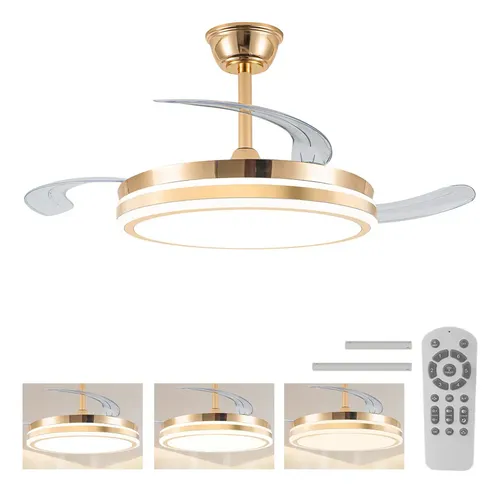 Ventilador De Teto Silencioso Com Controle Remoto Nepul Ouro 3 60hz Ouro Branco 1.067 M Plástico