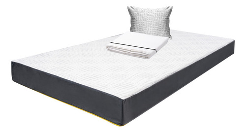 Colchón Individual En Caja 15 Cm + Juego Sábanas Y Almohada Blanco Con Gris