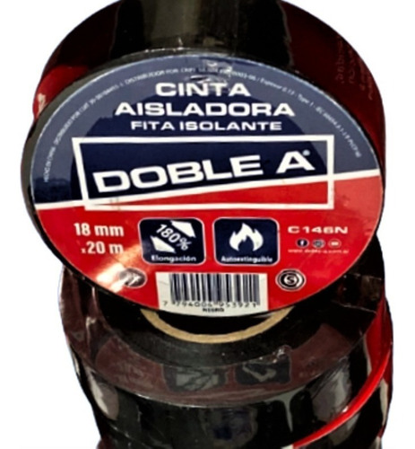 Cinta Aisladora -doble A- 18mm X 20mts Pack 10 Rollos -negro